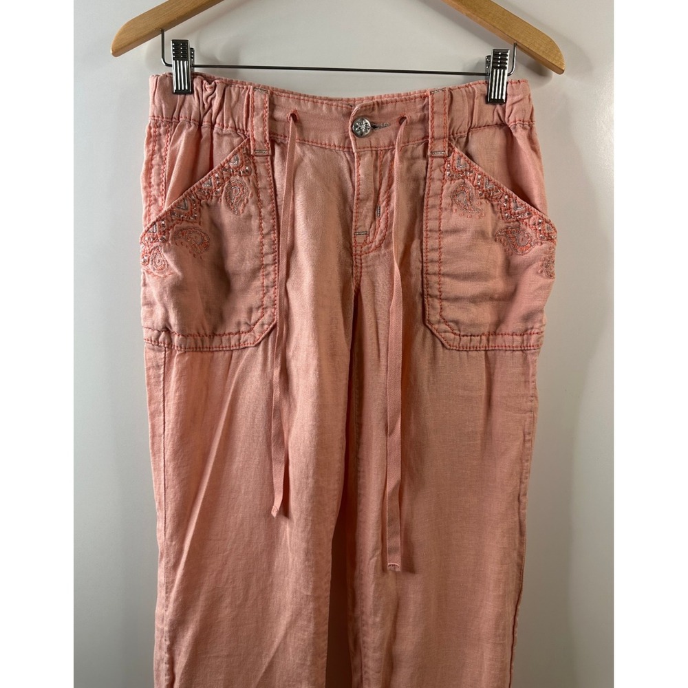 Miss Me Cargo 100% Linen Wide Leg Trouser Pants Coral Pink Small Lagonlook Beach - Picture 5 of 16